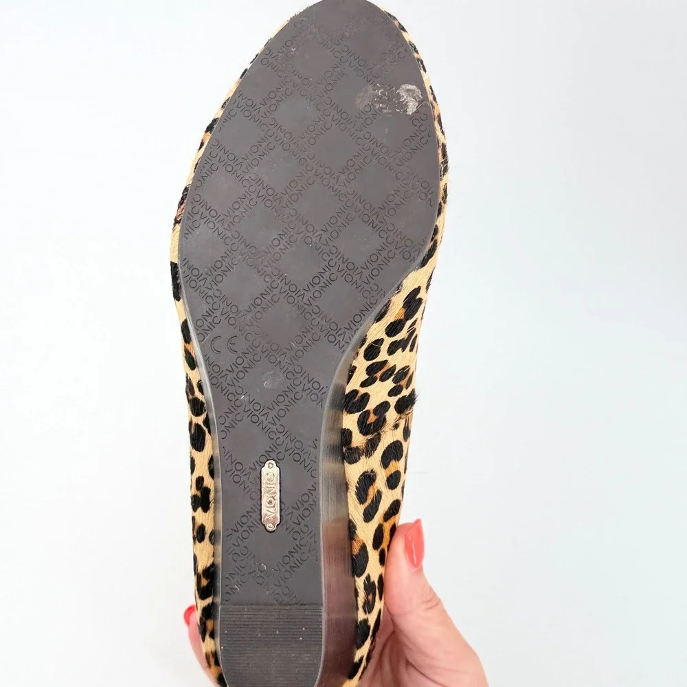 Vionic Antonia Leopard Print Calf Hair Wedge Pumps Womens Size 9 Brown Black
